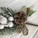 Веточка новогодняя № 1 с птичкой и шишкой, 31 см, белая, шт.