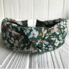 Обруч чалма шифон у квіточку, 4 см, темно-зелений, шт.