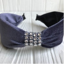 Обруч велюр із вставкою з каміння, 5 см, джинсовий, шт.