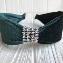 Обруч велюр із вставкою з каміння, 5 см, смарагдовий, шт.