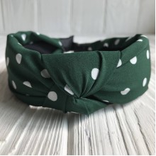 Обруч чалма тканинний у горох, 4 см, темно-зелений, шт.