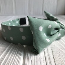 Обруч тканинний у горох з бантом, 3,2 см, м'ятний, шт.