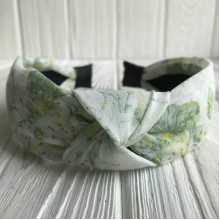 Обруч чалма шифон у квіточку, 4 см, біло-зелений, шт.