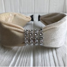 Обруч велюр із вставкою з каміння, 5 см, молочний, шт.