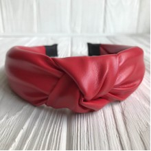 Обруч чалма з екошкіри однотонний, 4 см, червоний, шт.