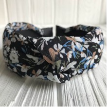 Обруч чалма шифон у квіточку, 4 см, чорний, шт.