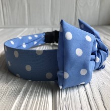 Обруч тканинний у горох з бантом, 3,2 см, небесно-блакитний, шт.