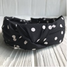 Обруч чалма тканинний у горох, 4 см, чорний, шт.