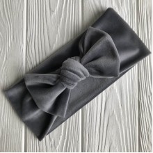 Пов'язка спорт велюр з бантом, 9,5 см, сірий, шт.