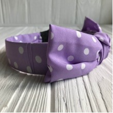 Обруч тканинний у горох з бантом, 3,2 см, ліловий, шт.