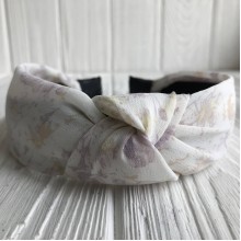 Обруч чалма шифон у квіточку, 4 см, молочно-бузковий, шт.