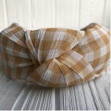 Обруч чалма шотландка, 4,5 см, гірчично-білий, шт.