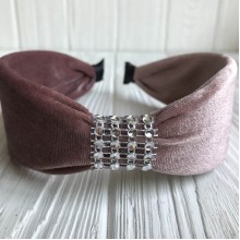 Обруч велюр із вставкою з каміння, 5 см, бежево-рожевий, шт.