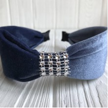 Обруч велюр із вставкою з каміння, 5 см, світло-синій, шт.