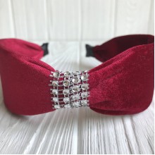 Обруч велюр із вставкою з каміння, 5 см, малиново-червоний, шт.