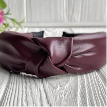 Обруч чалма з екошкіри однотонний, 4 см, вишневий, шт.