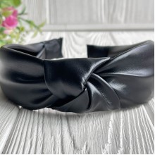 Обруч чалма з екошкіри однотонний, 4 см, чорний, шт.