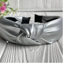 Обруч чалма з екошкіри однотонний, 4 см, срібний, шт.