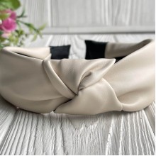 Обруч чалма з екошкіри однотонний, 4 см, молочний, шт.