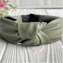 Обруч чалма з екошкіри однотонний, 4 см, оливковий, шт.