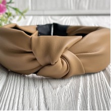 Обруч чалма з екошкіри однотонний, 4 см, карамельний, шт.