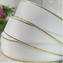 Репс 2,5 см люрекс (золото), айворі, за 1 м