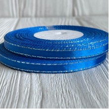 Атлас 0,6 см люрекс срібло, темно-синій, рулон 33 м