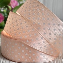 Атлас 2,5 см горох, персиковий, метр