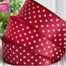 Атлас 2,5 см горох, красный бархат, метр