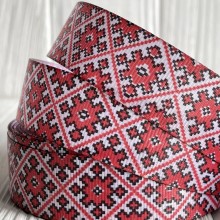 Репс 2,5 см, орнамент ромб New, біло-червоний, метр