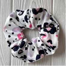 Скранч турецький трикотаж, 12 см, білий з рожево-чорним леопардом, шт.