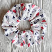 Скранч турецький трикотаж, 12 см, білий з cіро-коралловими квітами, шт.