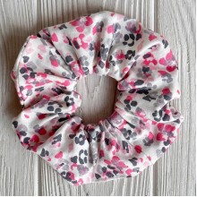 Скранч турецький трикотаж, 12 см, білий з малиново-сірим леопардом, шт.