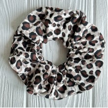 Скранч турецький трикотаж, 12 см, білий з бежево-коричневим леопардом, шт.