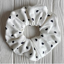 Скранч турецький трикотаж, 12 см, білий з сапфіровими сердечками, шт.