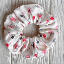 Скранч турецький трикотаж, 12 см, білий з малиновими квітами, шт.