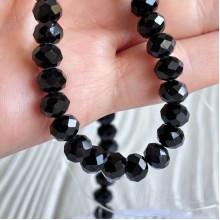 Бусини Рондель хрусталь, 8 мм, чорні, нитка 65-68 шт.