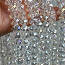Бусини Рондель кришталь, 8 мм, прозорі хамелеон, нитка 65-68 шт.