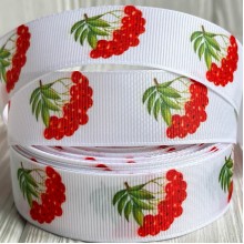 Репс 2,5 см, червона калина, на білому фоні, метр