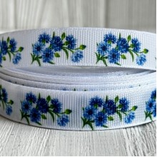 Репс 1,5 см, сині волошки, на білому фоні, метр