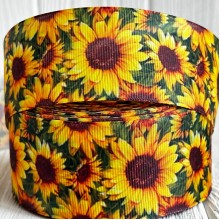 Репс 4 см, жовті соняхи, на зеленому фоні, рулон 23 м