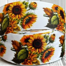 Репс 4 см, букет соняхів, на білому фоні, метр