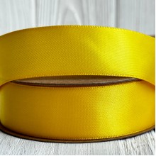 Атлас двосторонній (преміум), 2,5 см, жовтий, метр