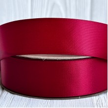 Атлас двосторонній (преміум), 2,5 см, червоний оксамит, метр