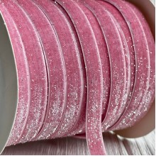 Стрічка велюр з перламутром, 1 cм, рожевий, метр