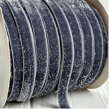 Стрічка велюр з перламутром, 1 cм, графітовий, метр
