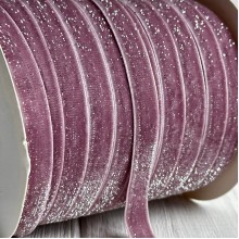 Стрічка велюр з перламутром, 1 cм, пудровий, метр