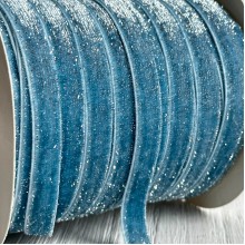 Стрічка велюр з перламутром, 1 cм, бірюзовий, метр