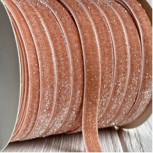 Стрічка велюр з перламутром, 1 cм, персиковий, метр