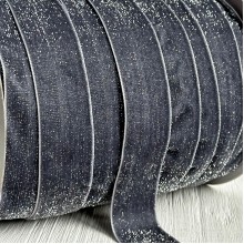 Стрічка велюр з перламутром, 2,5 cм, графітовий, метр